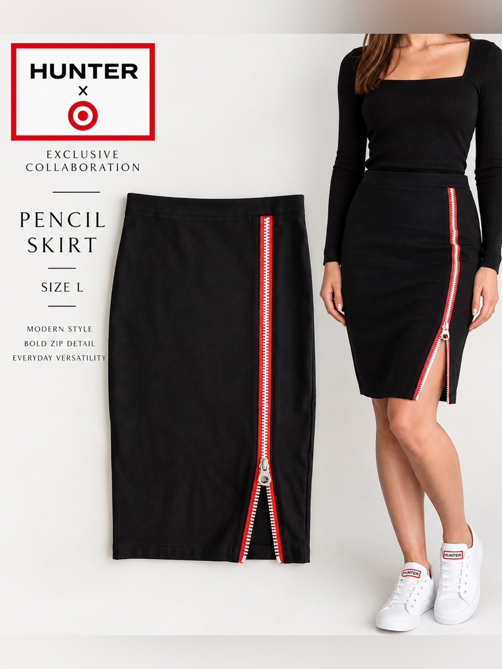 Hunter for Target Black Full Zip Pencil Skirt L Limited Edition